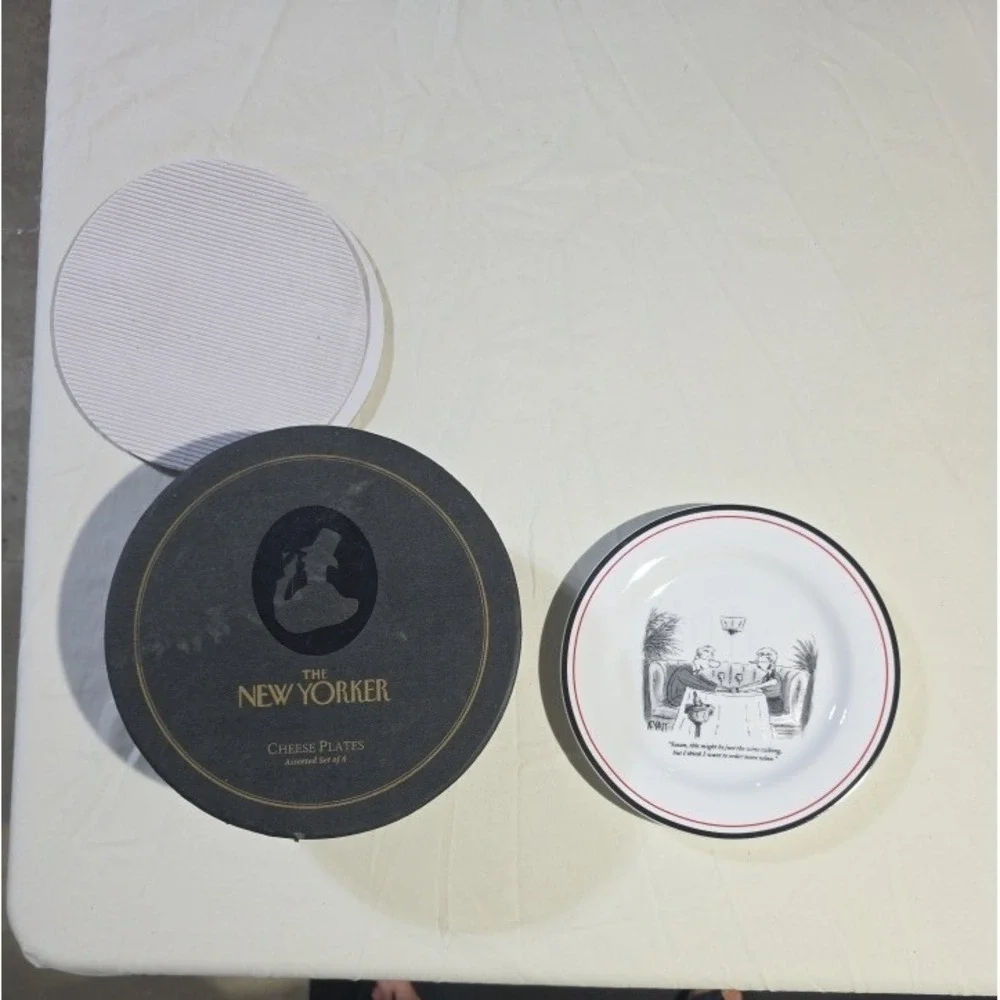 The New Yorker Cheese Plates Set of 6 Restoration Hardware Cartoon Wine Humor